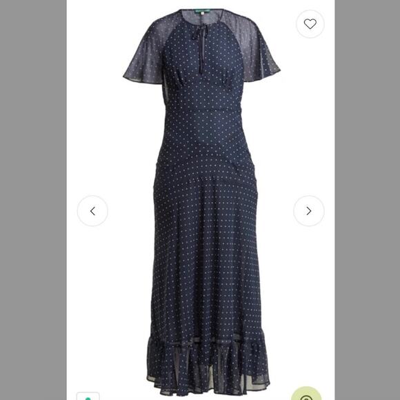 Alexa Chung Navy Polka Dot Chiffon Midi Dress size US 0 - Picture 3 of 15